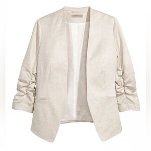H&M Gathered-sleeve Oatmeal Gray Rayon/Linen Blend Blazer Women’s Size 2